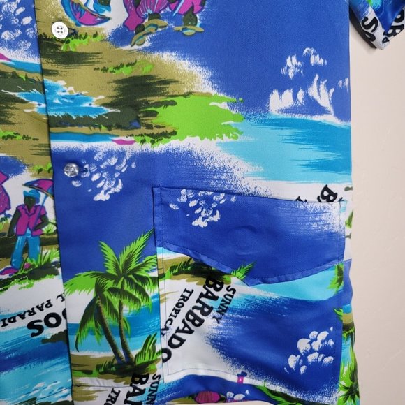 Vintage Men's Barbados Hawaiian Aloha Camp Cabana Shirt Blue Size L - Picture 3 of 6